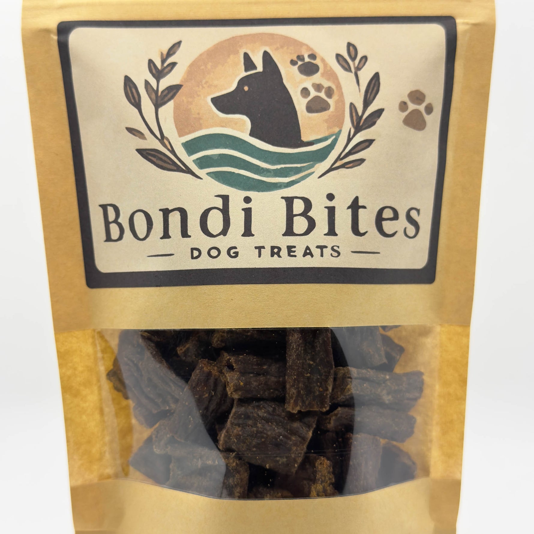 Close up image of Bondi Bites beef dog treats package