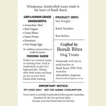 Back label of Bondi Bites beef dog treats