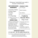 Back label of Bondi Bites chicken dog treats